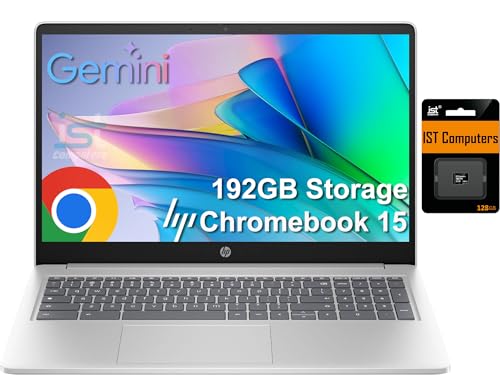 ist computers HP Chromebook 15 15.6 Inch Laptop Silver front view