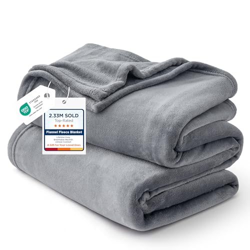 Bedsure GentleSoft Fleece Blanket Queen Grey folded
